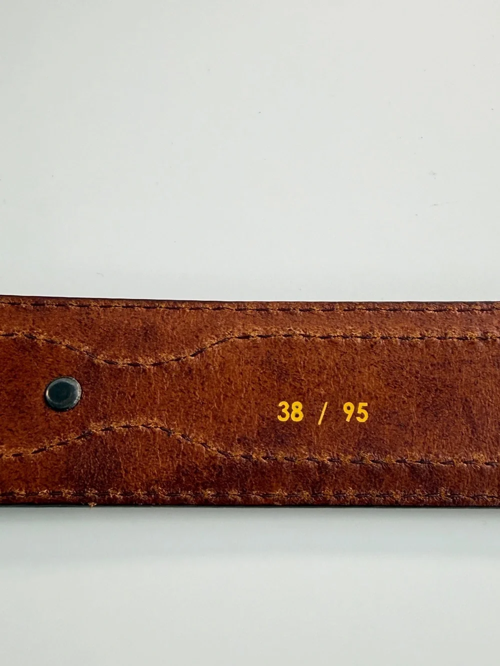 Vintage Browning brown leather belt textile green camo inlay silver logo sz 38